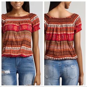 Boho Crinkle Peasant Top - Size M
